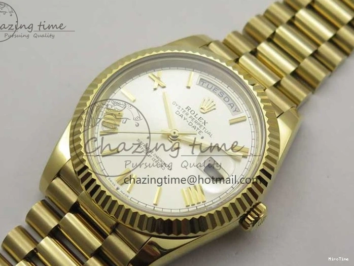 MiroTime 0220 Day-Date 40mm 228239 BP New Dial Version 904 YG Silver Roman Markers Dial on SS President Bracelet A Popular 2806